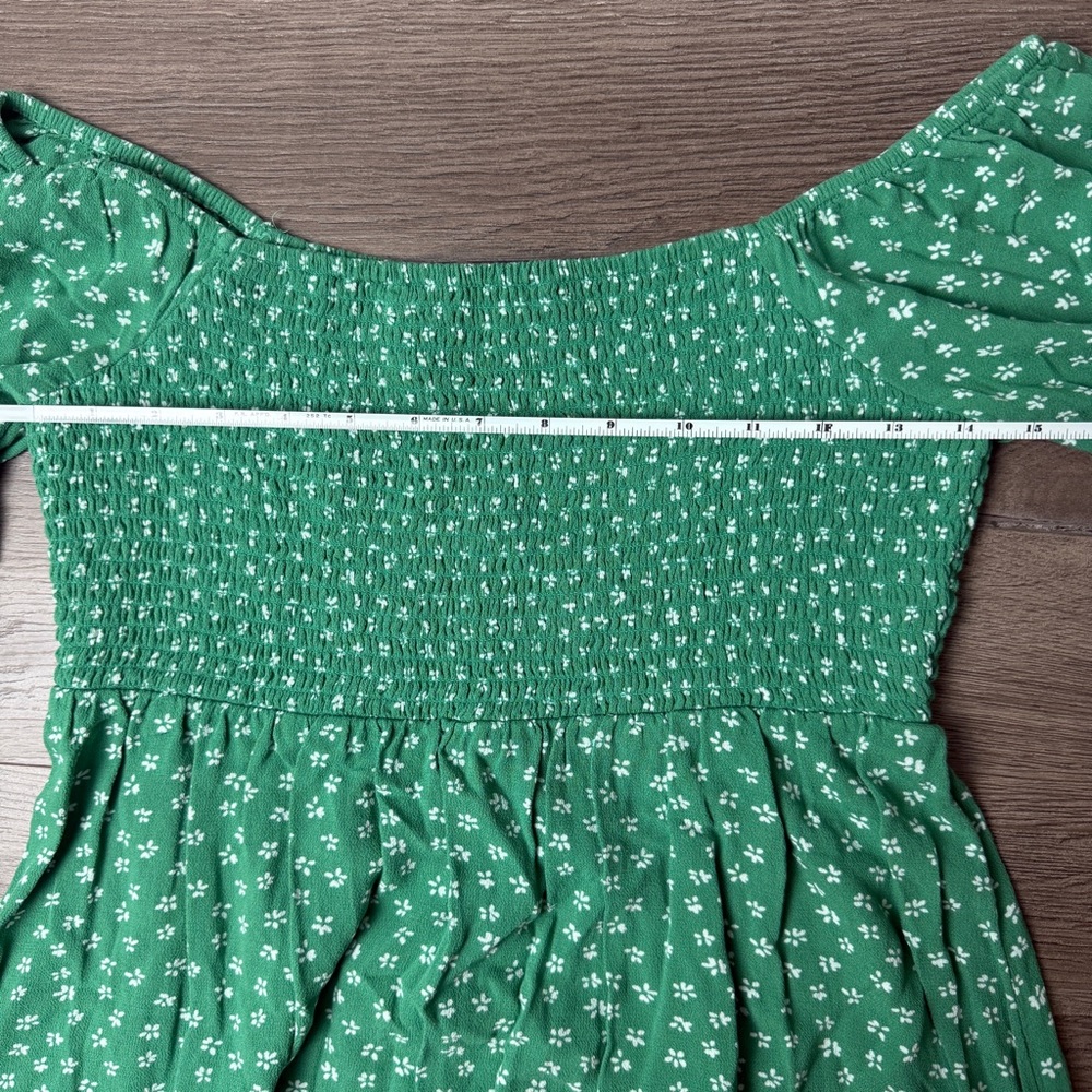 🌿 American Eagle Outfitters Green Floral Smocked Mini Dress Tunic Top - S - Picture 4 of 8